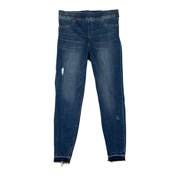 Spanx by Sara Blakely Jeggings Womens L Large Blue Denim Distressed Shape & Lift - Picture 1 of 15